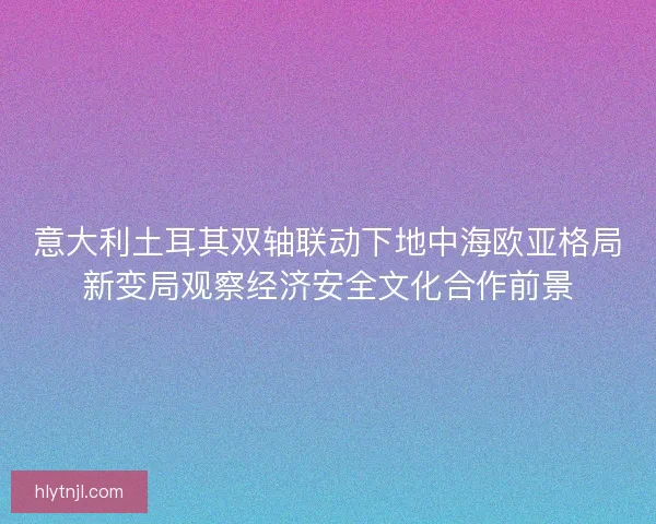 意大利土耳其双轴联动下地中海欧亚格局新变局观察经济安全文化合作前景